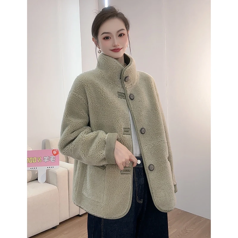 【雪润时装】双面穿高端全羊毛外套大码百搭休闲女秋冬厚外套新8855