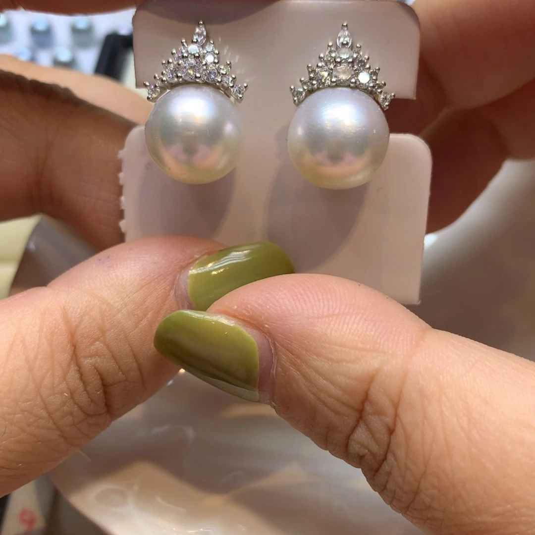 银S925镶嵌耳饰海水珍珠