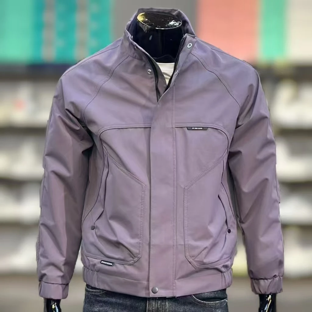 春季男士立领夹克2025新款修身时尚青年紫色外套休闲短款上衣男