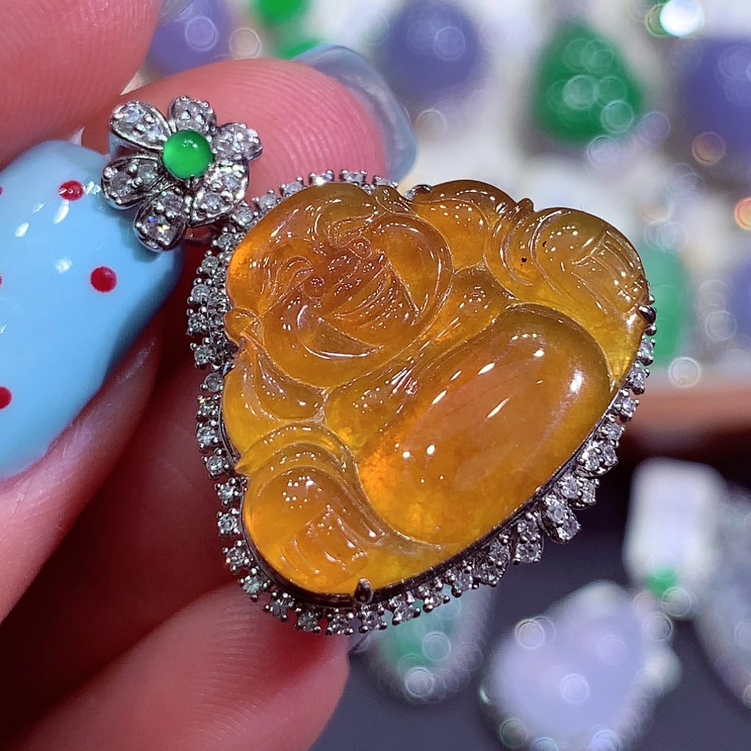 翡翠18K金镶嵌吊坠(不含链)