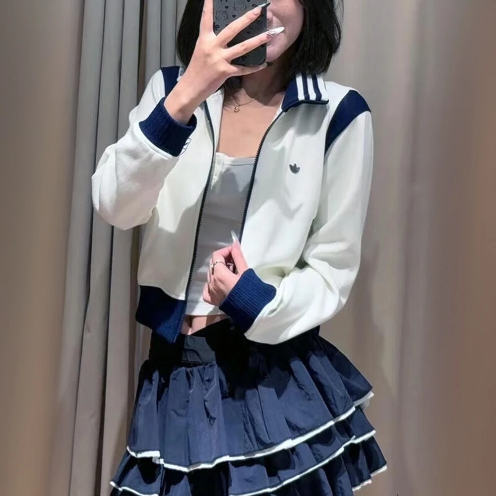 Adidas/阿迪达斯官方三叶草夹克女士复古针织立领运动外套JM8022