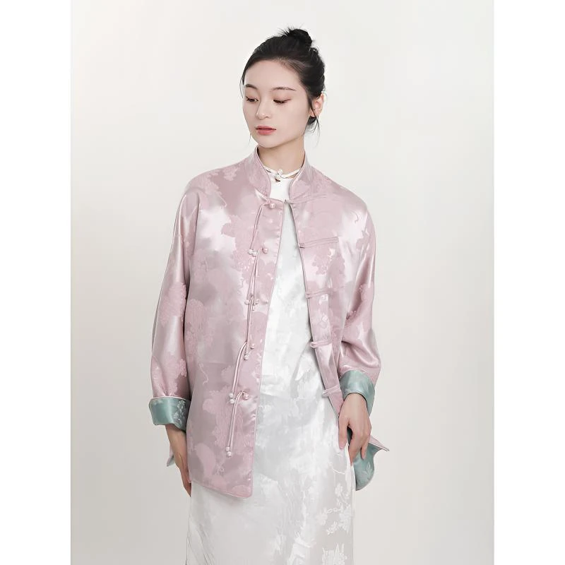 盛唐牡丹松鼠真丝立领(不夹棉)新中式气质上衣洋气休闲装外套QP