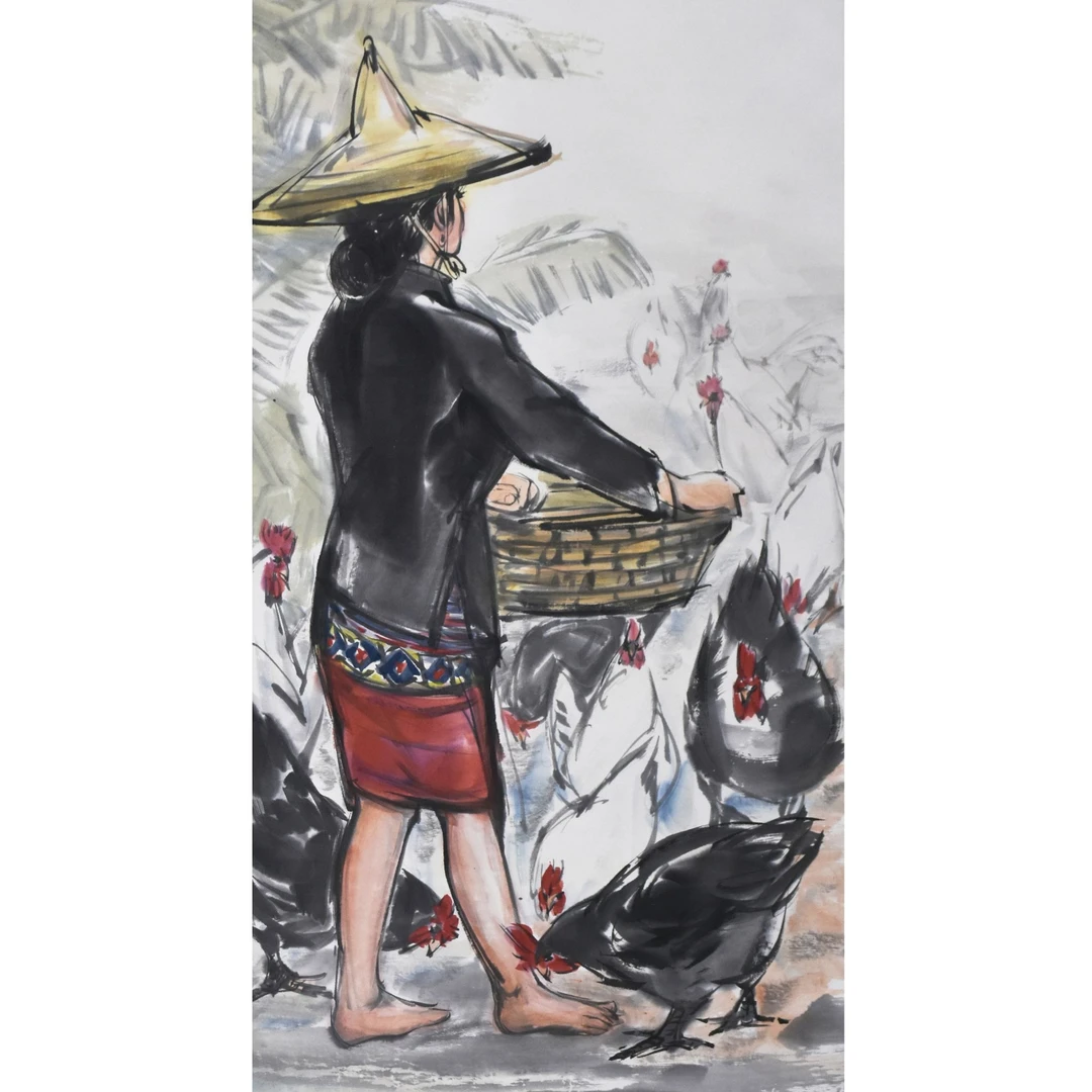 HM5037 育鸡图 74×45 纸本立轴 3平尺