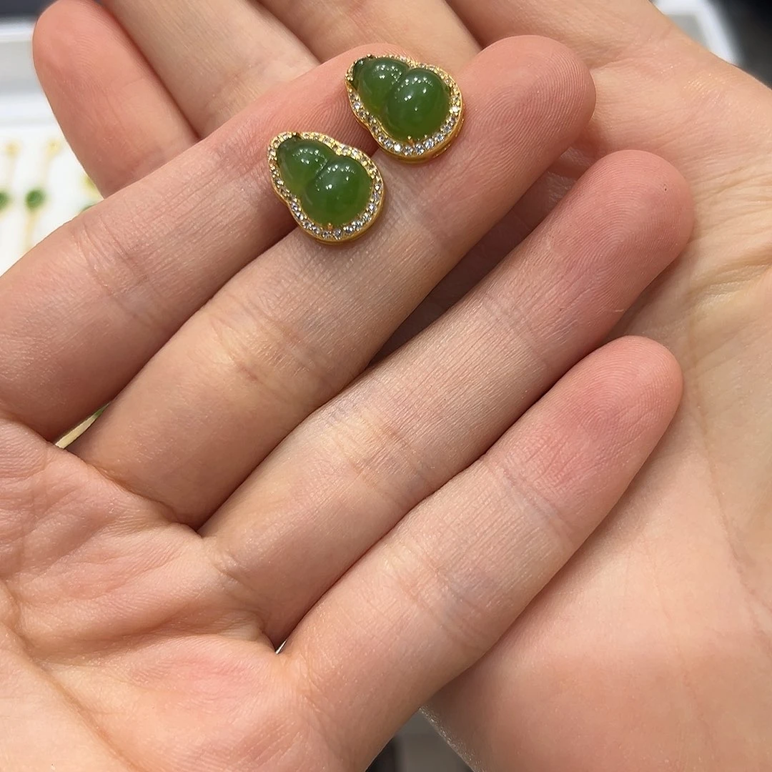 和田玉银S925镶嵌耳饰知****ノ