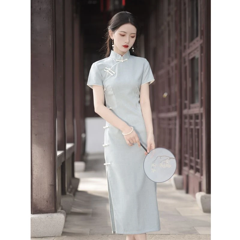抹茶2025年夏季新款高端气质少女新中式旗袍文艺清新显瘦日常裙子