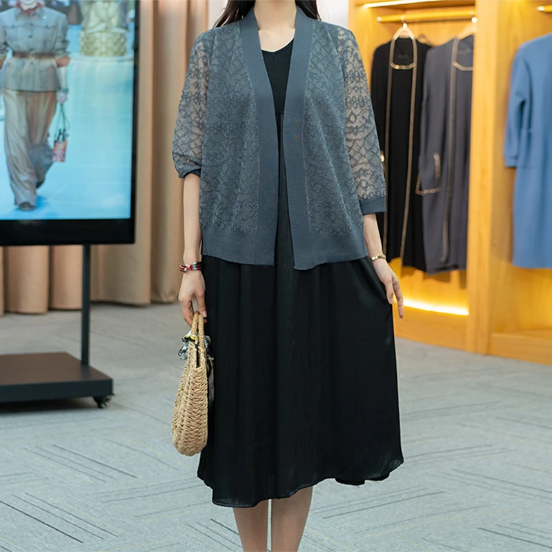 2025春夏季新款洋气显瘦开衫短款大码宽松外搭时尚镂空 2404-109