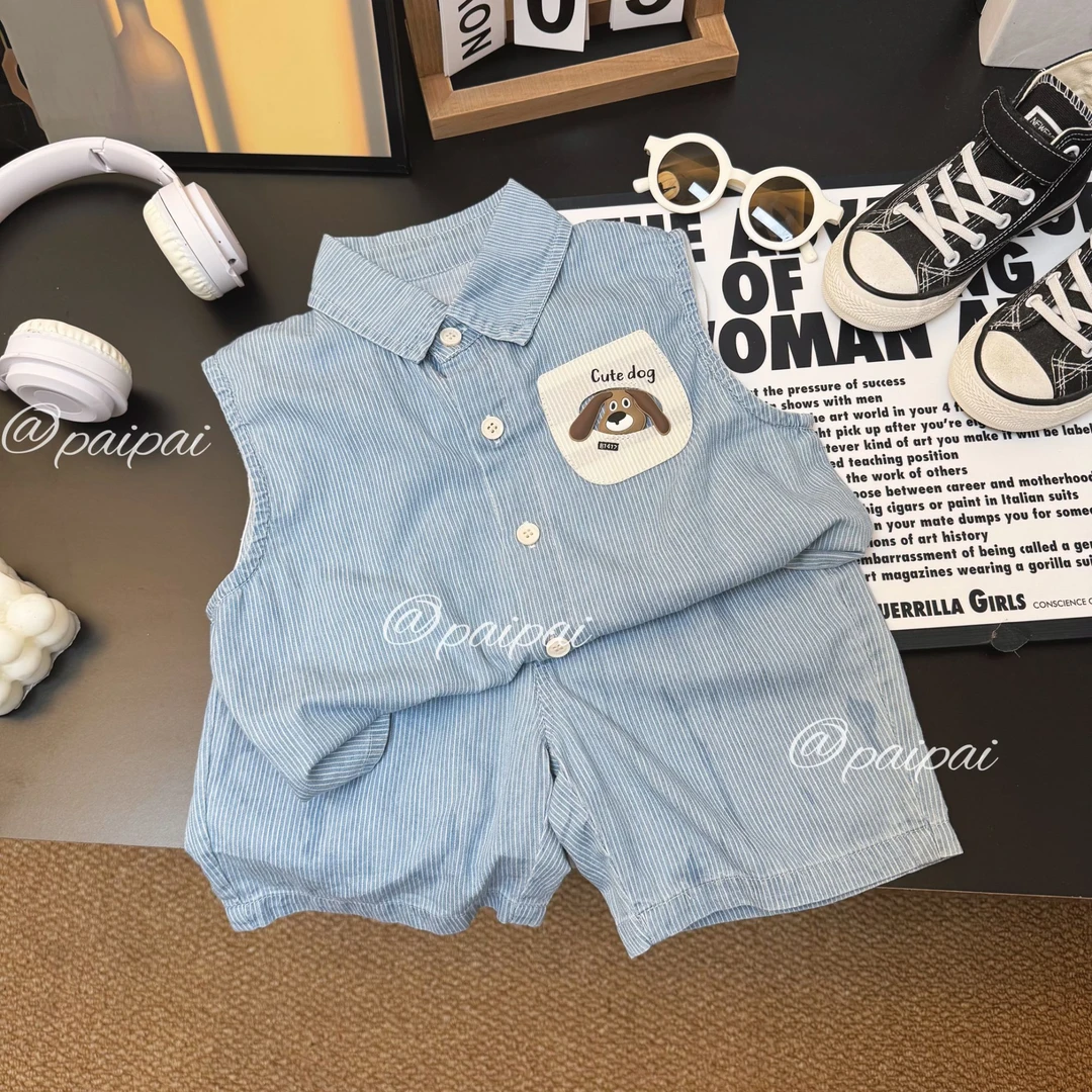 男童牛仔套装夏季2025新款薄款儿童衬衫短裤休闲两件套