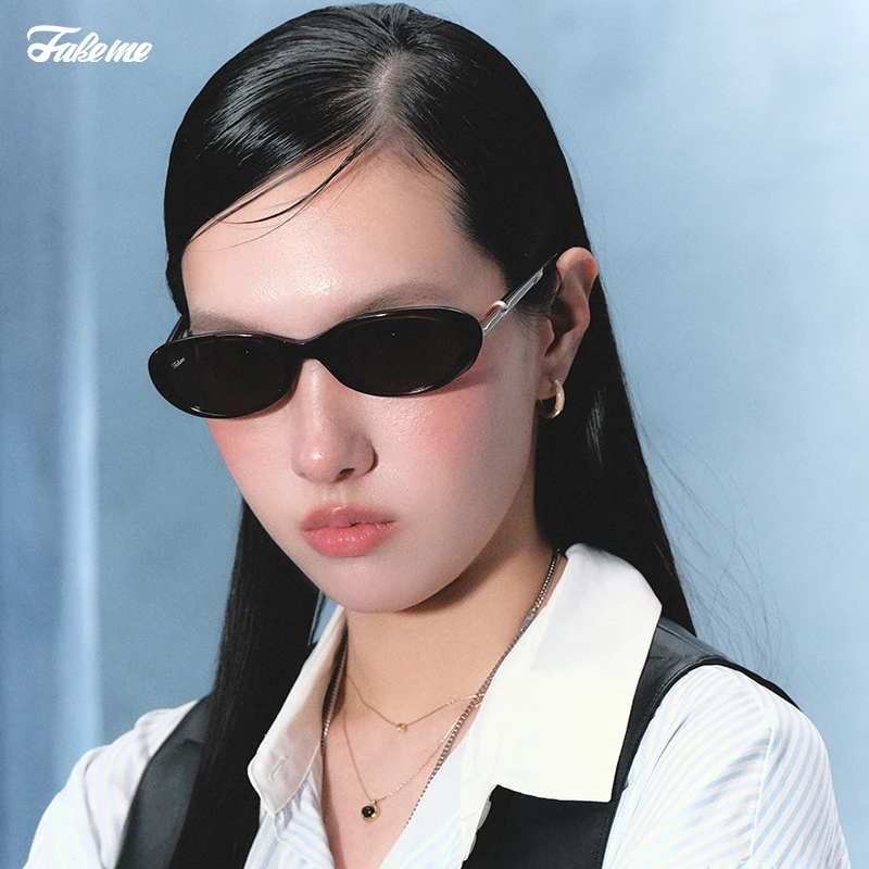 Fakeme质感板材轻奢椭圆框墨镜防紫外线女美式ins如意eightball