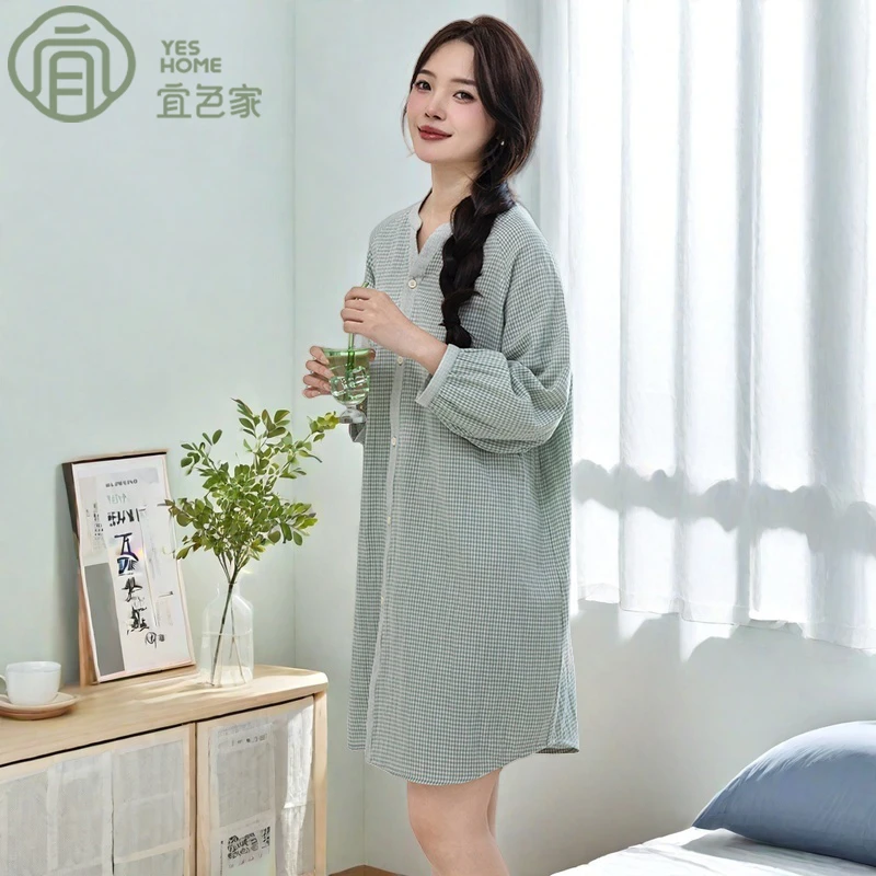纯棉睡裙女款爆款2025新款100%全棉双层纱宽松大码小个子家居服女