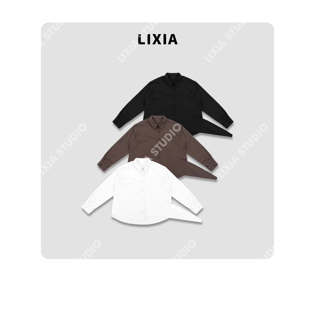 LIXIA【飘飘然】ins风时尚潮流个性飘带设计100天丝棉衬衫-D8786