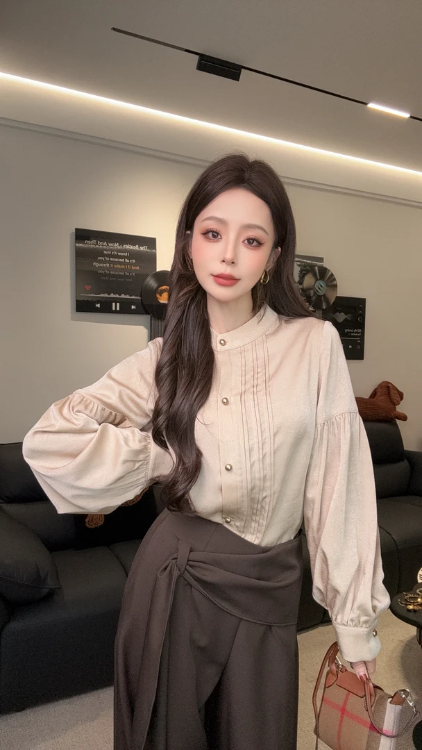 2025早秋新款设计感洋气长袖衬衫女小众外穿气质内搭时尚港风衬衫
