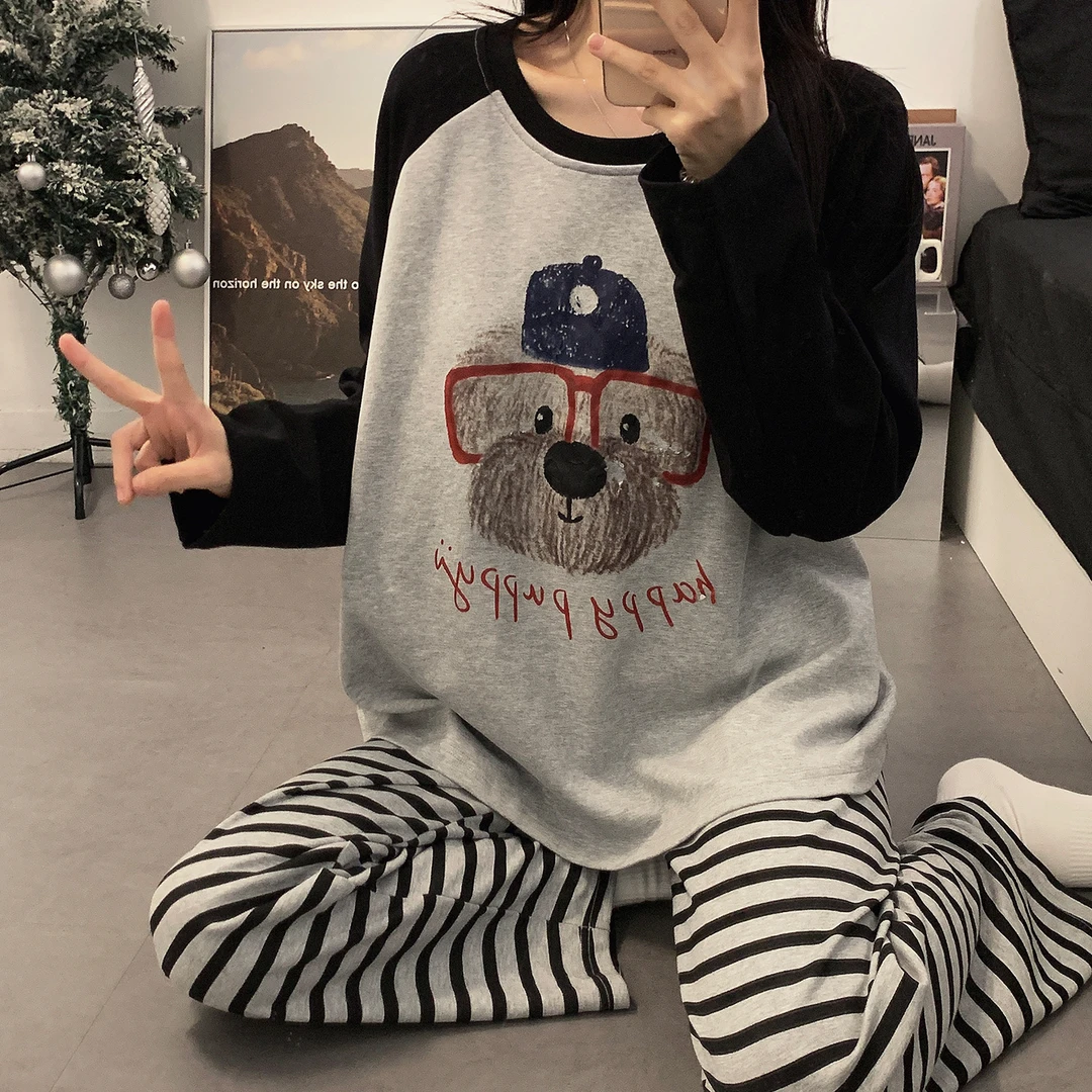 睡衣女款爆款2025新款可外穿可爱春秋宽松长袖家居服高颜值两件套