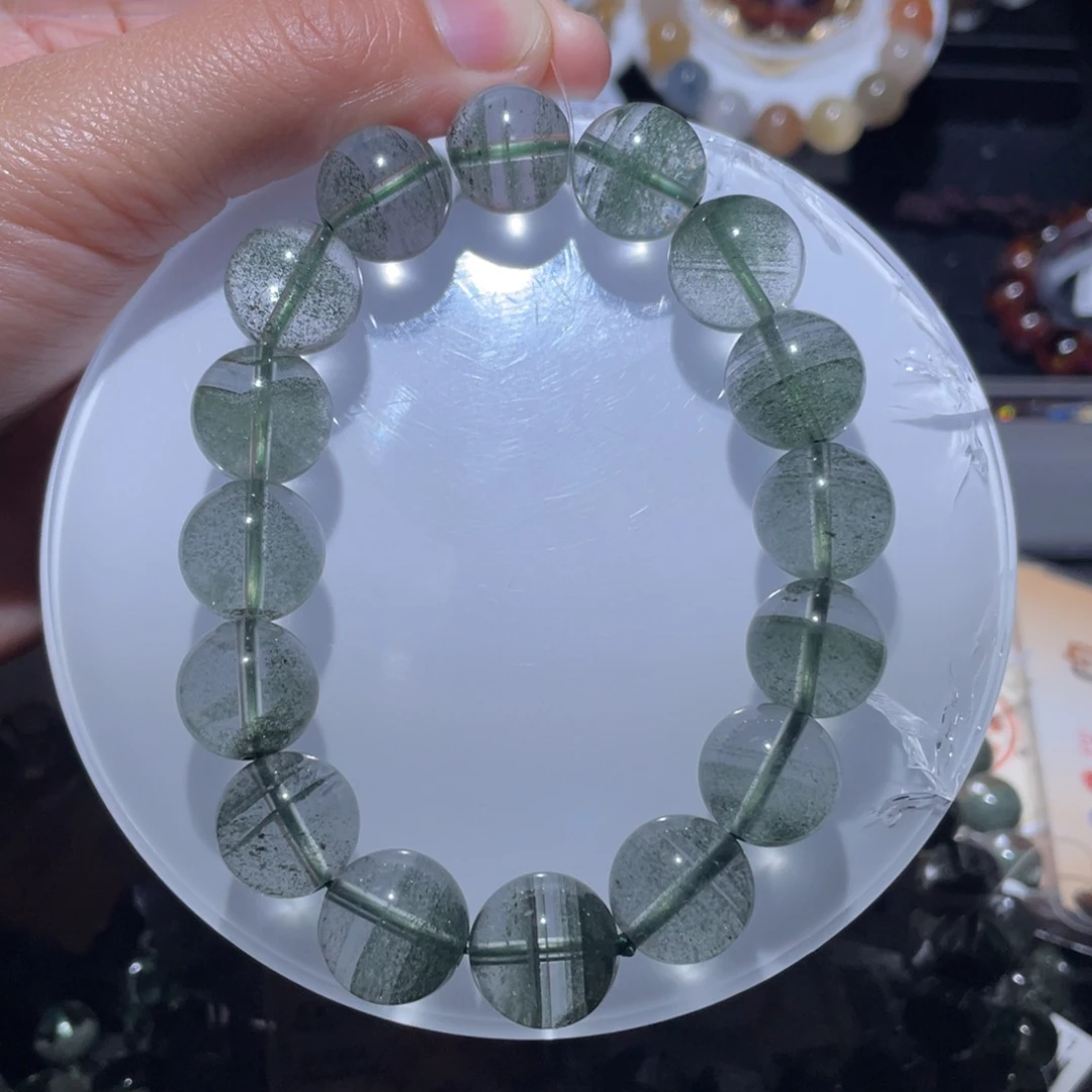 水晶手链未镶嵌13.5mm绿幽灵千层手链单圈