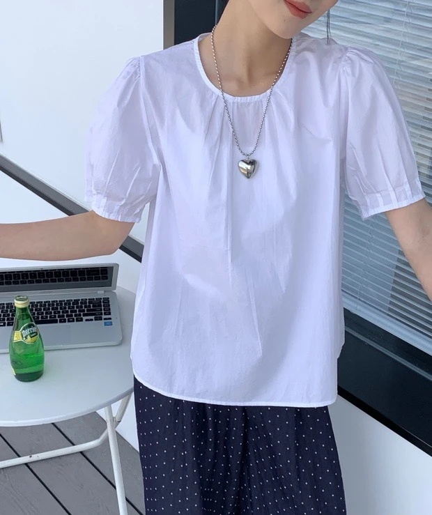 FUJIA STYLE新款韩版简约纯色后系带袖口打褶衬衫C531