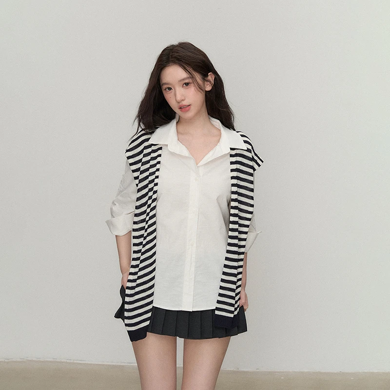 OIOI ESSE/"summertime" 30%亚麻松弛感衬衫女夏季polo领休闲上衣