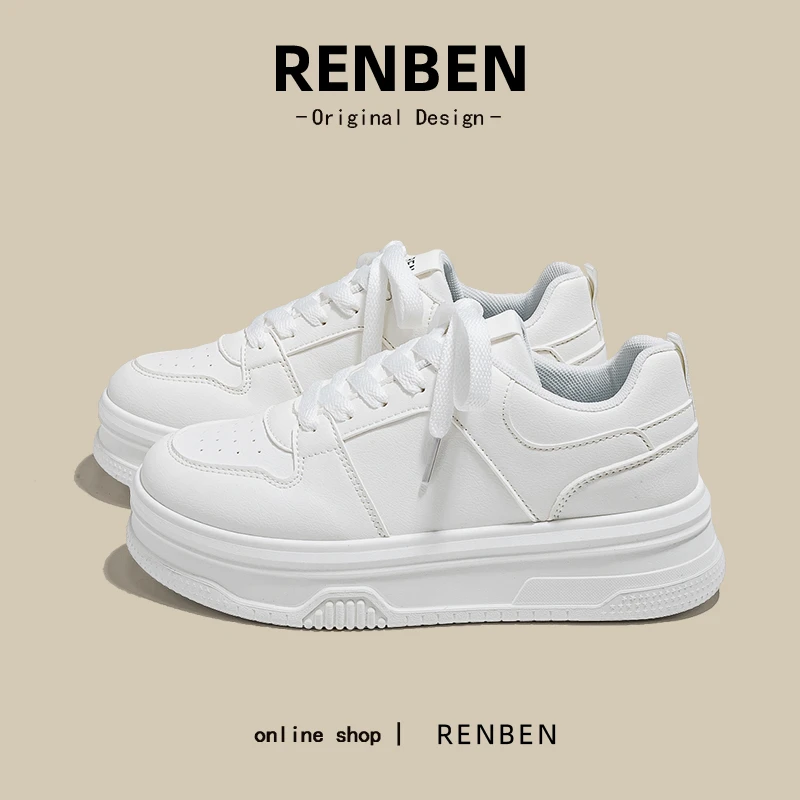 人本简约百搭女士休闲鞋2025新款爆款厚底增高小众潮小白鞋S1781