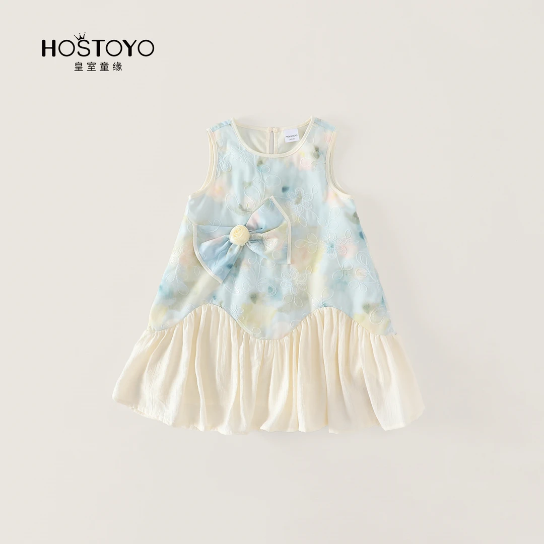 皇室童缘2025夏季女童时尚设计感蝴蝶结洋气连衣裙17630470073