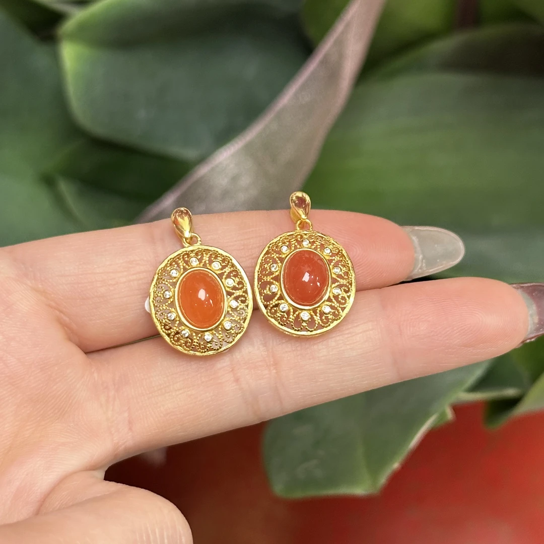 JY2天然南红椭圆S925银镶吊坠6*8多样性发其一