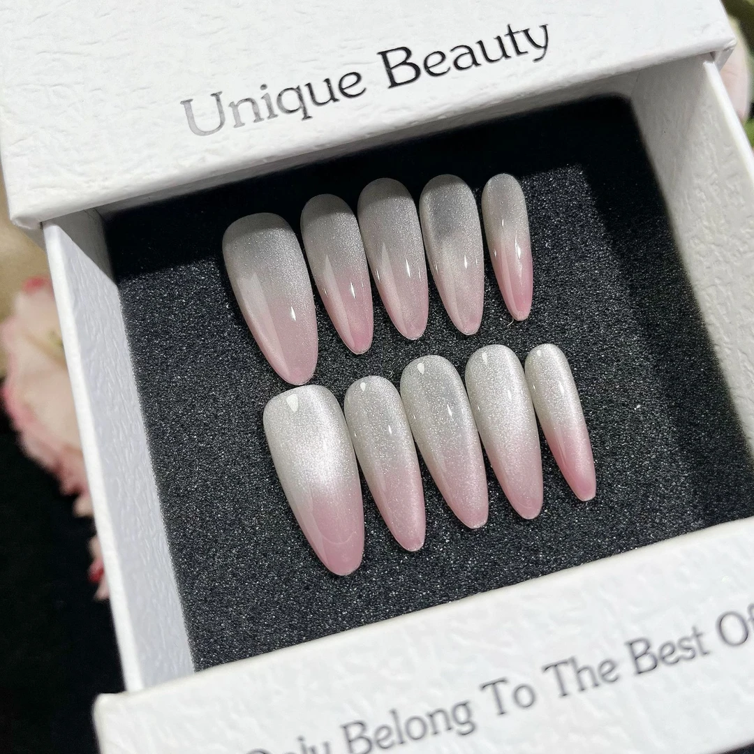 琉璃 渐变猫眼纯手工穿戴甲长款美甲宝山魅影显白成品轻奢