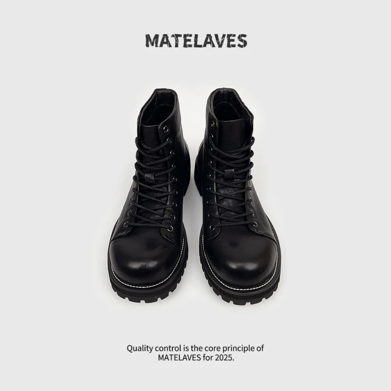 机车靴男款英伦风黑色马丁靴复古潮流工装靴厚底增高户外伞兵靴子