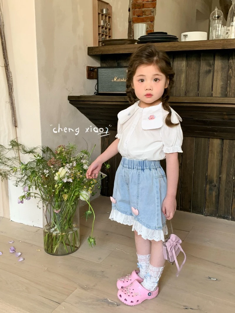 橙小七娃娃领韩版纯棉衬衫儿童短袖2025新款生日party夏季女童