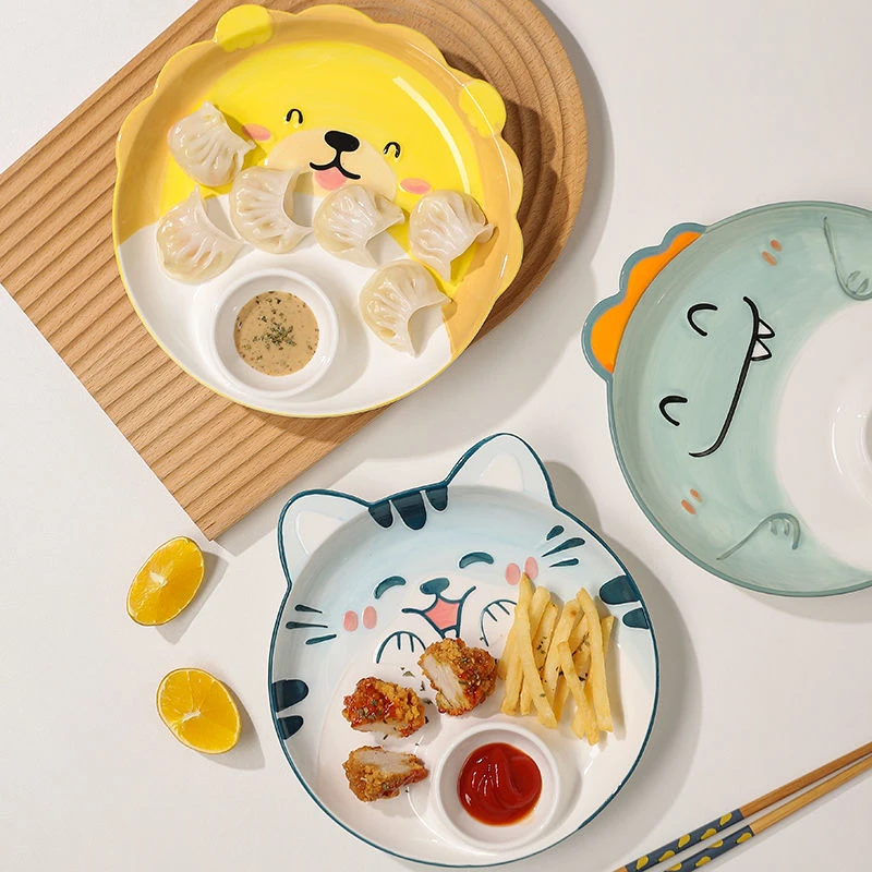 【芝芝专属】饺子盘蒸饺盘小吃早餐盘带醋碟水饺寿司盘蘸料碟分格盘
