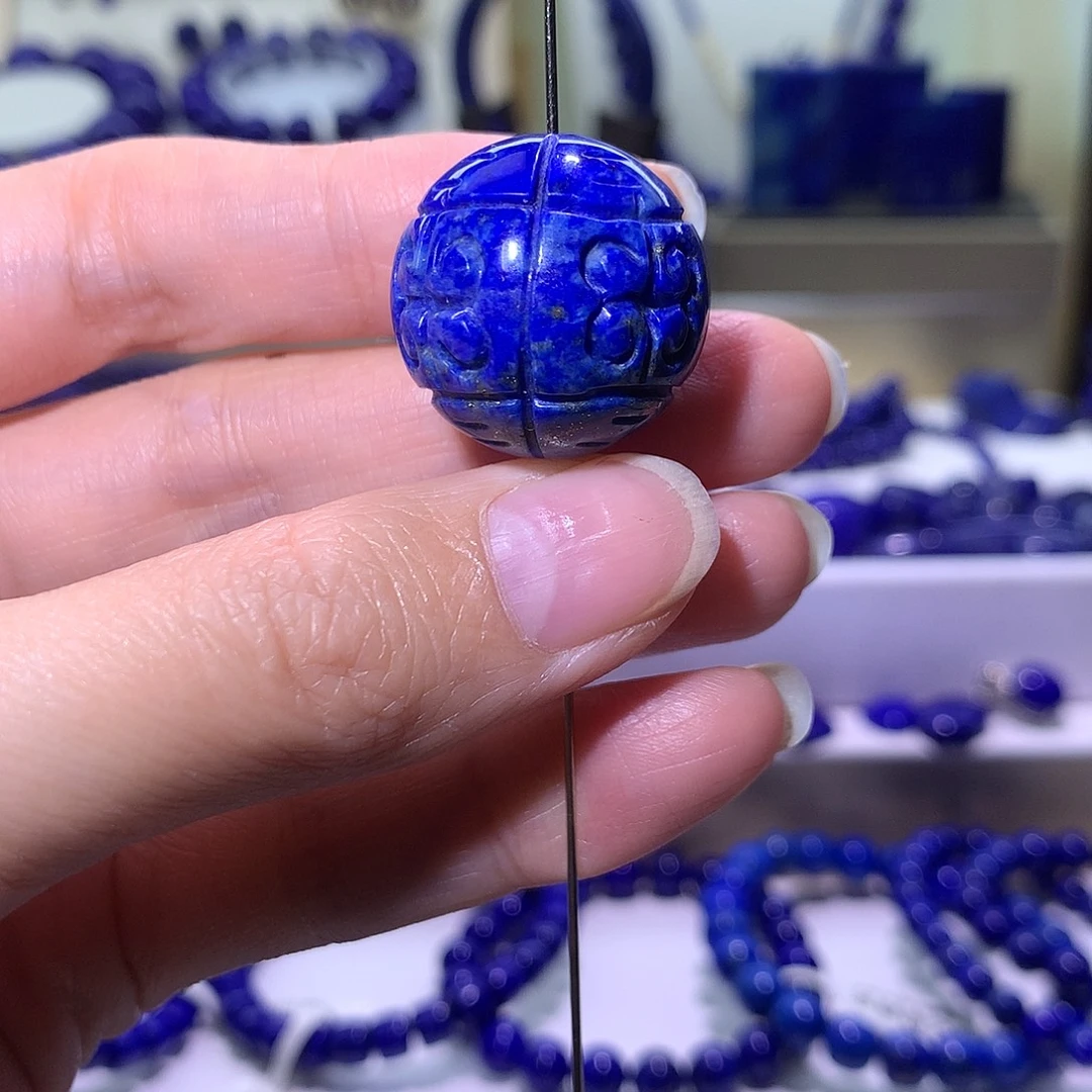 青金石未镶嵌天然原矿回纹珠22.8m放漏