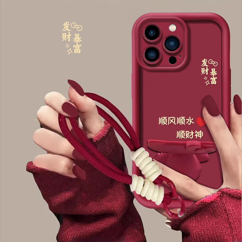 适用于【苹果11promax】发财暴富新年可爱猫咪支架手机壳防摔创意女