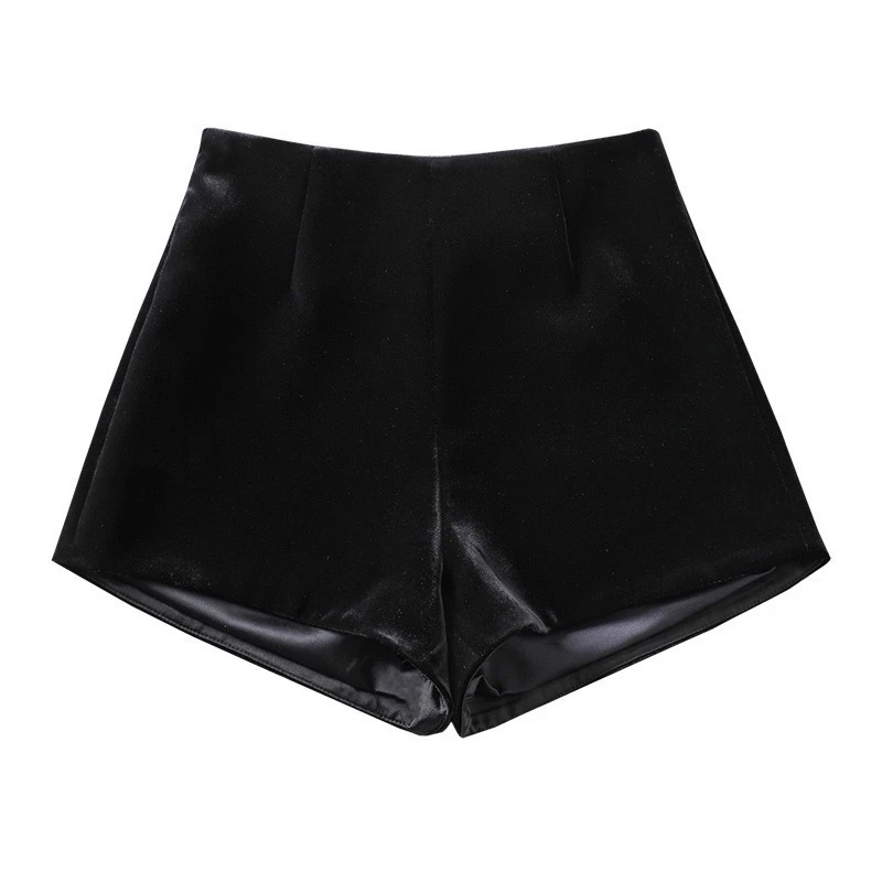 FAY【黑松露】黑色高腰外穿百搭冬季加厚显瘦气质ins丝绒a字短裤