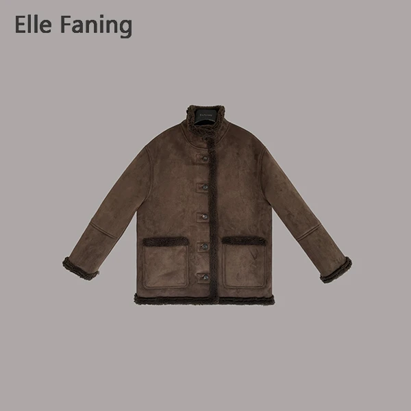 芒果优选-冬日巴塞尔秋冬羊羔毛一体仿皮面外套