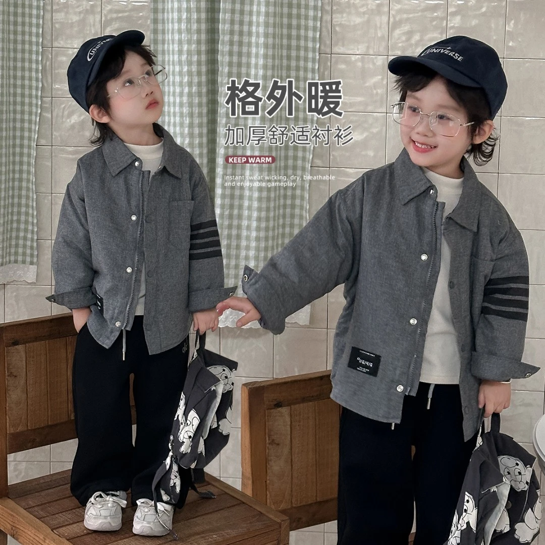 儿童衬衫长袖加绒款2025新款秋冬装男童衬衣 HZ25979悠悠童话童装