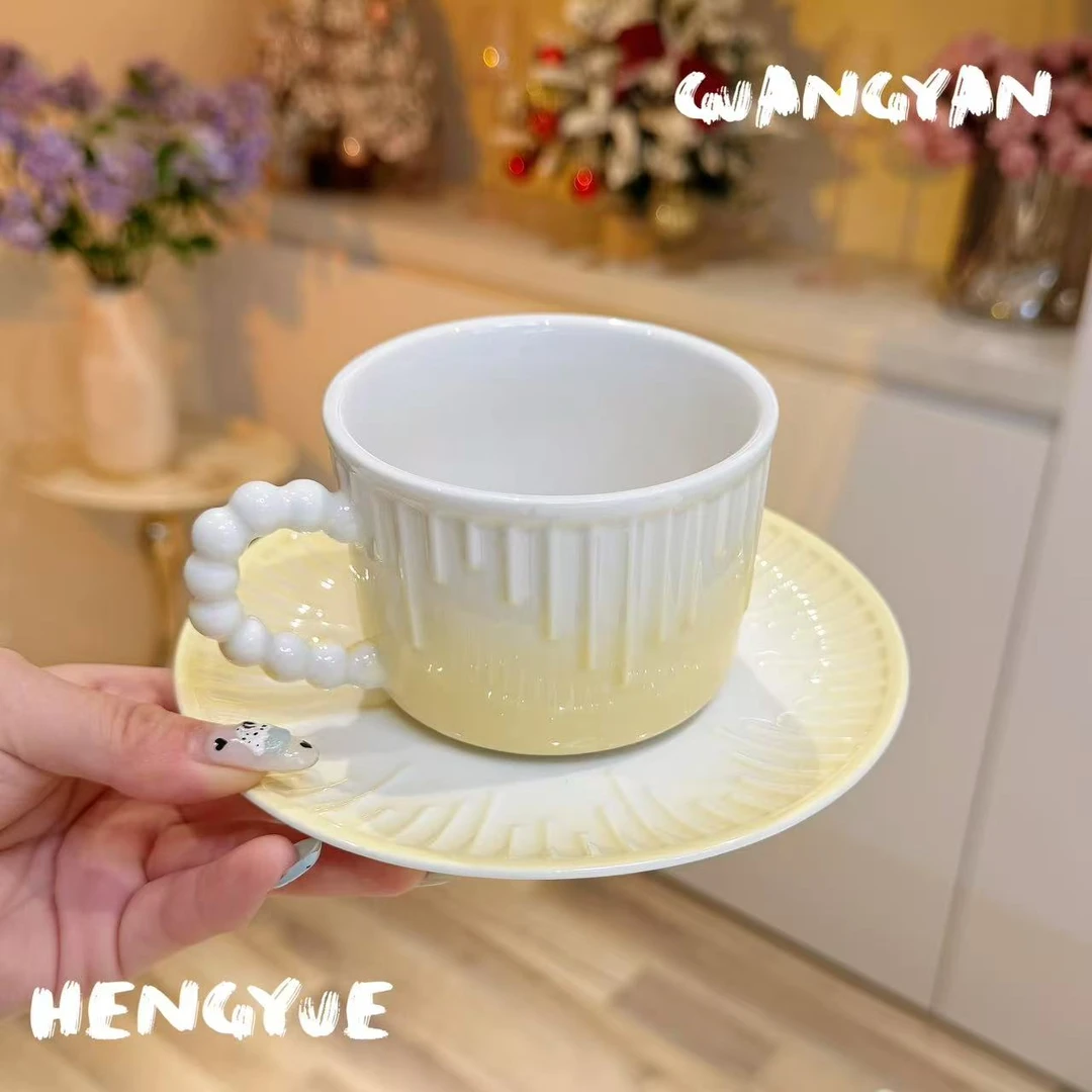 北欧风ins马卡龙色陶瓷咖啡杯碟下午茶简约拿铁咖啡杯套装家用