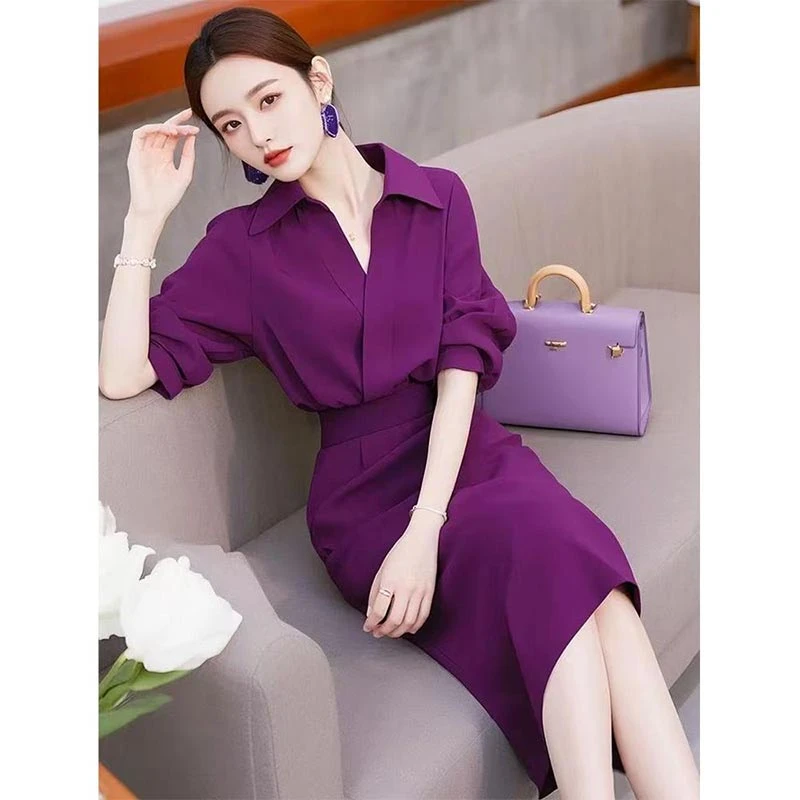 高级感紫色衬衫半身裙两件套女士2025春秋季新款时尚气质百搭套装