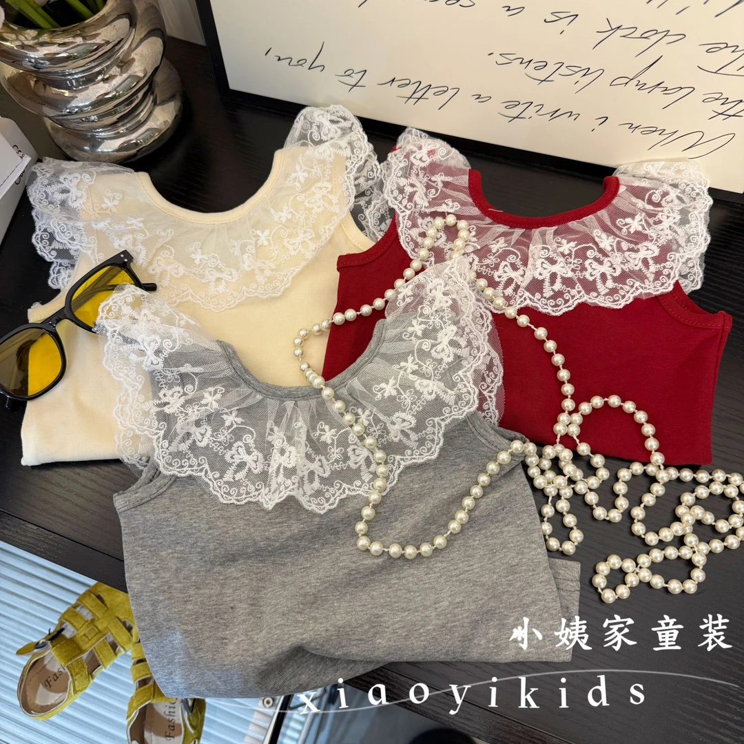 『月光芭蕾』亲子款夏季蕾丝花边背心女童无袖甜美上衣