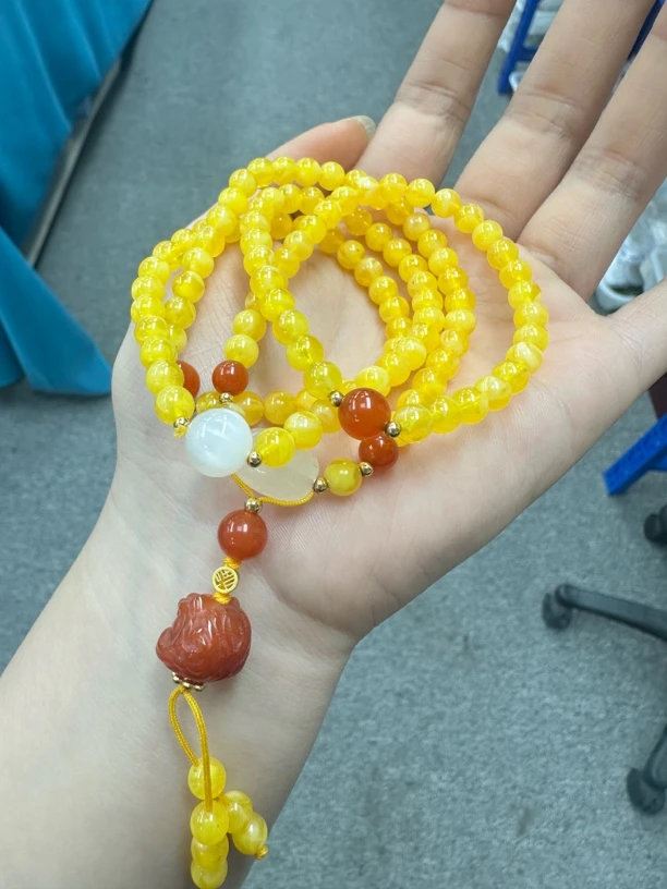 精美蜜蜡108圆珠设计款卡6毫米项链