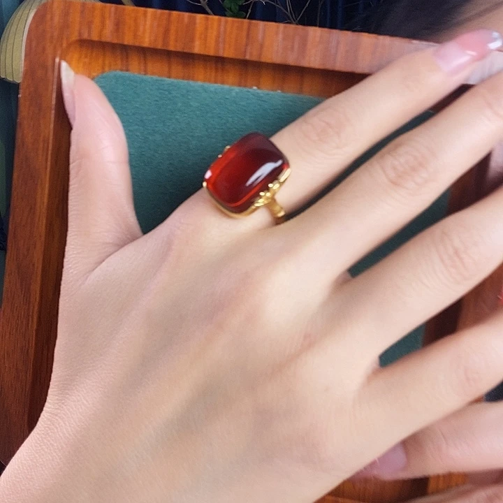 血珀银S925镶嵌戒指戒指