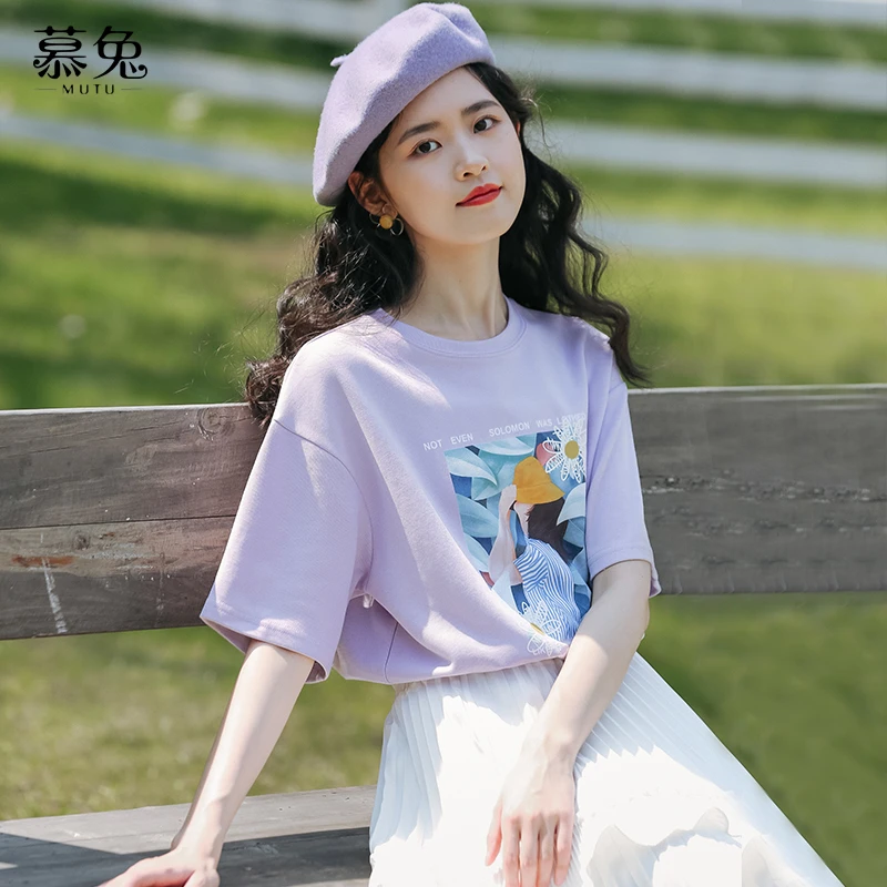 ins紫色短袖t恤女夏季2025新款设计感小众宽松显瘦上衣T桖潮