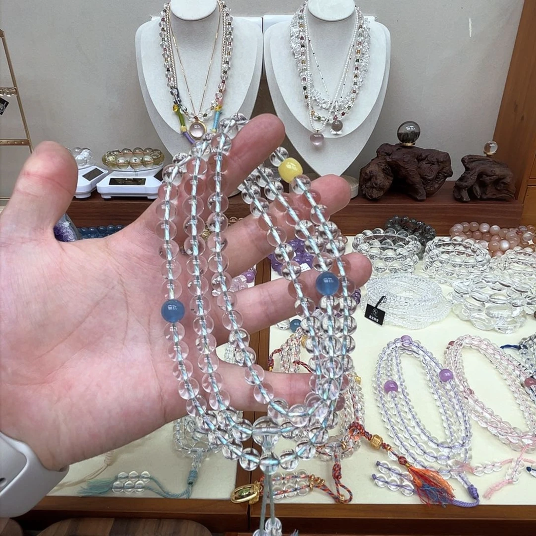 未镶嵌颈饰水晶纯天然精工白水晶卡7m圆珠108颗