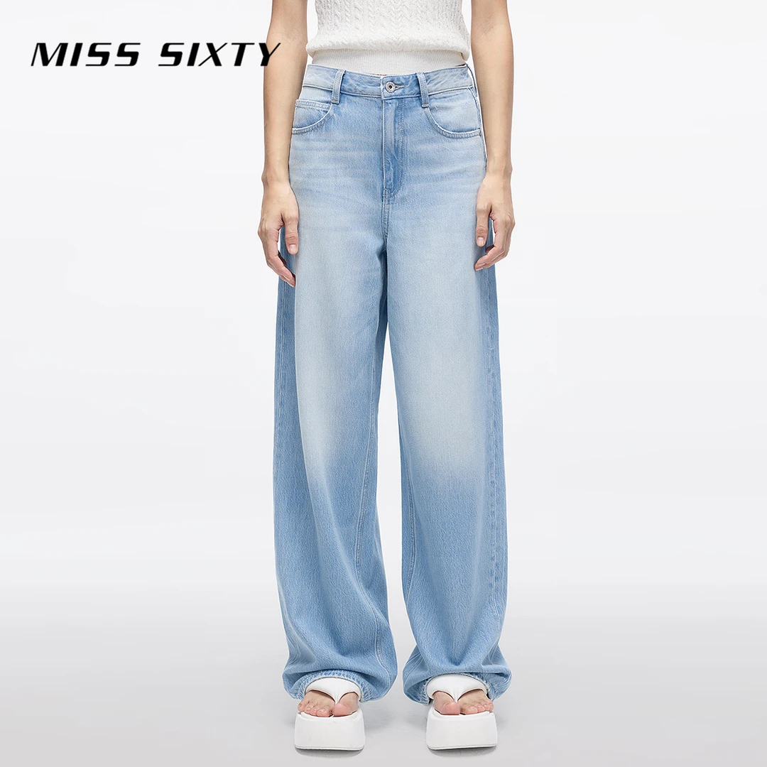 Miss Sixty2025新款含天丝牛仔裤女复古磨破宽松垂感阔腿长裤