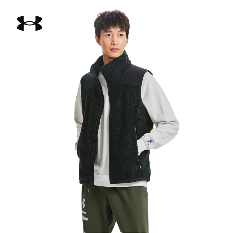 安德玛秋冬款Mission男子健身训练休闲运动保暖仿羊羔绒马甲背心U