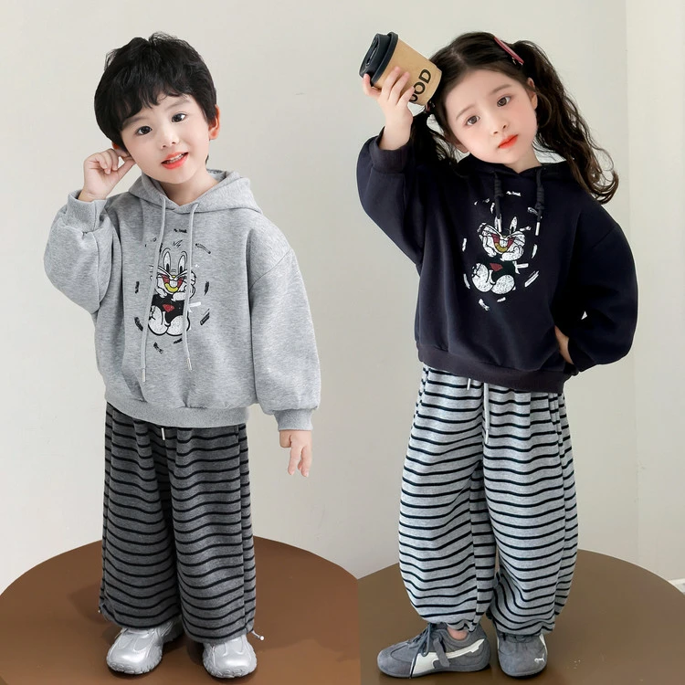 2025新款秋冬儿童连帽卫衣男女童条纹休闲裤时尚保暖