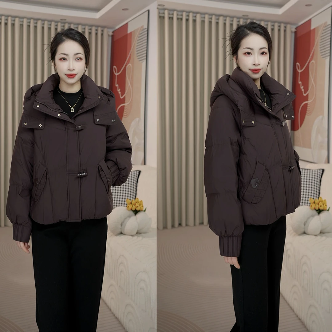 【羽绒服】新品气质时尚白鸭绒纯色羽绒服冬季保暖外套高品质女装