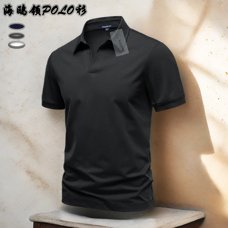春秋夏季重磅爆款男士休闲翻领POLO衫高端海鸥领透气修身短袖t恤