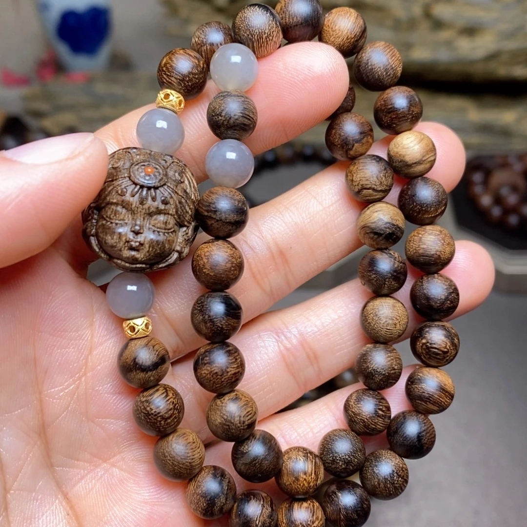 沉香手串越南芽庄瘤疤黄棋楠08➕扎基沉香木雕