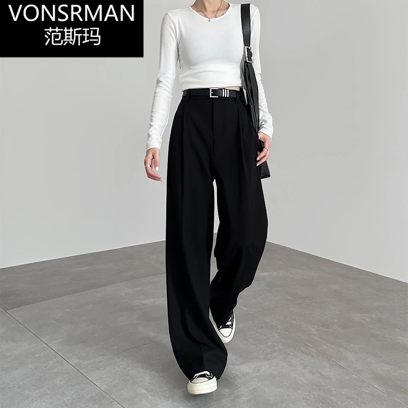 黑色西装裤女秋冬2025新款高腰垂感休闲直筒设计感羊毛窄版阔腿裤