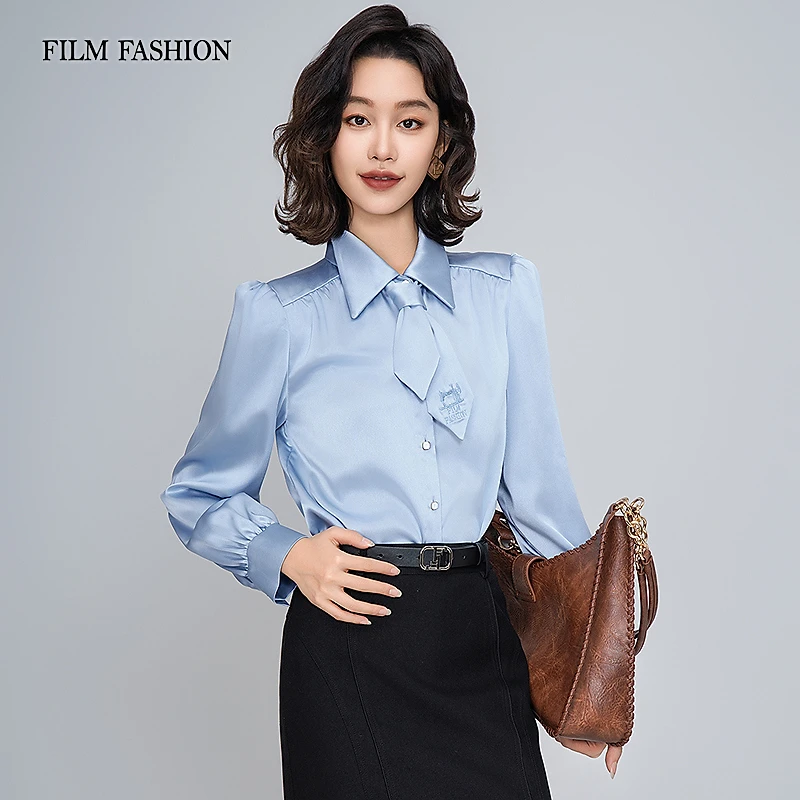 一电影一时装春季休闲通勤风灯笼袖领带衬衫女百搭FFIS113415