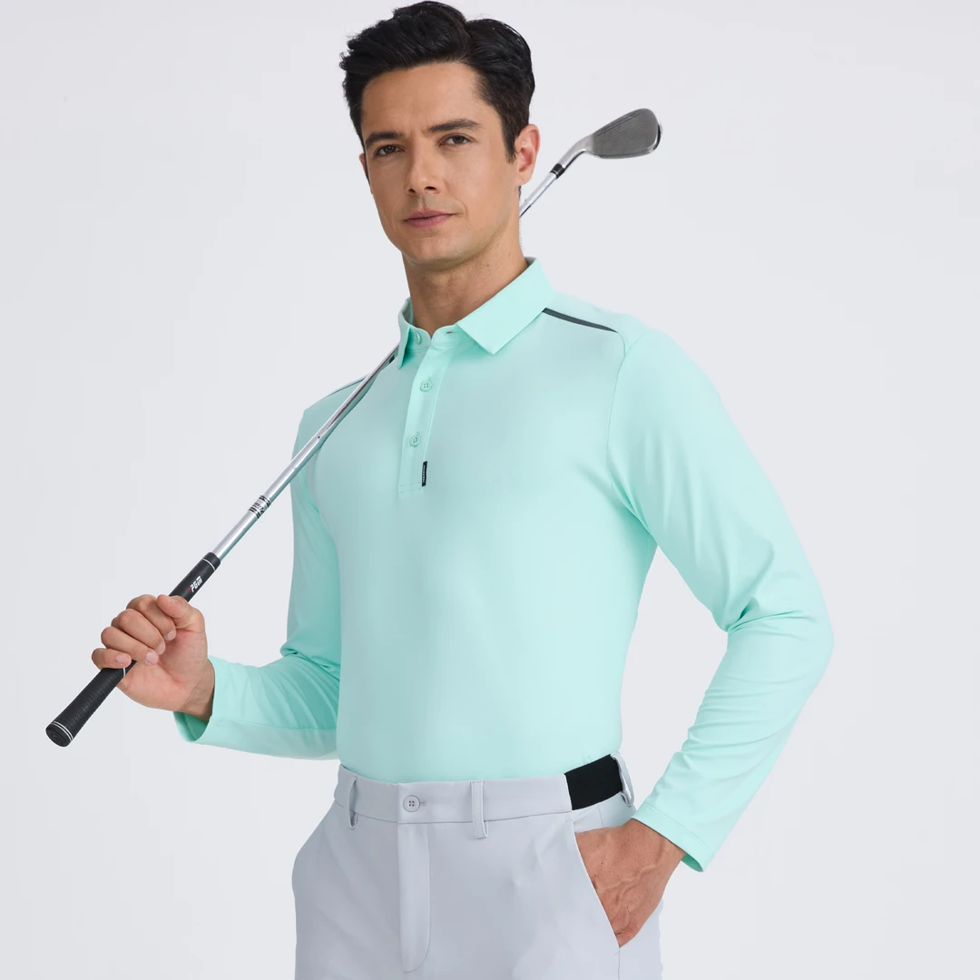 秋款高尔夫服装男弹力速干长袖T恤高尔夫男装翻领运动polo衫上衣