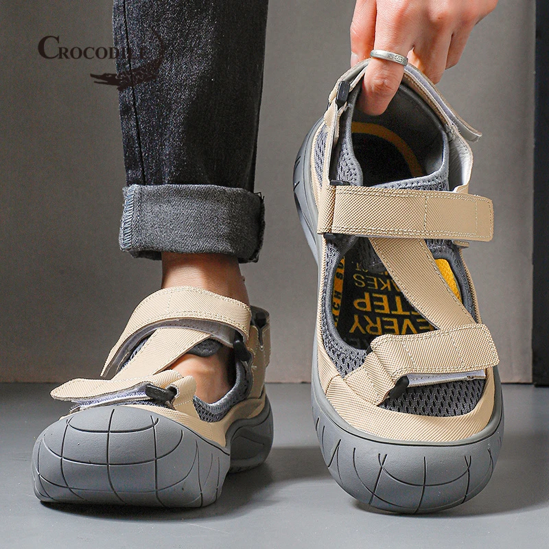 鳄鱼恤凉鞋男款夏季户外厚底登山镂空包头拖鞋青少年运动沙滩凉拖