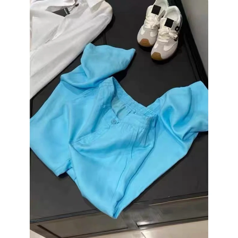 非常难遇的版型！高腰显瘦垂感裤子女2025宽松bf慵懒风蓝色休闲裤