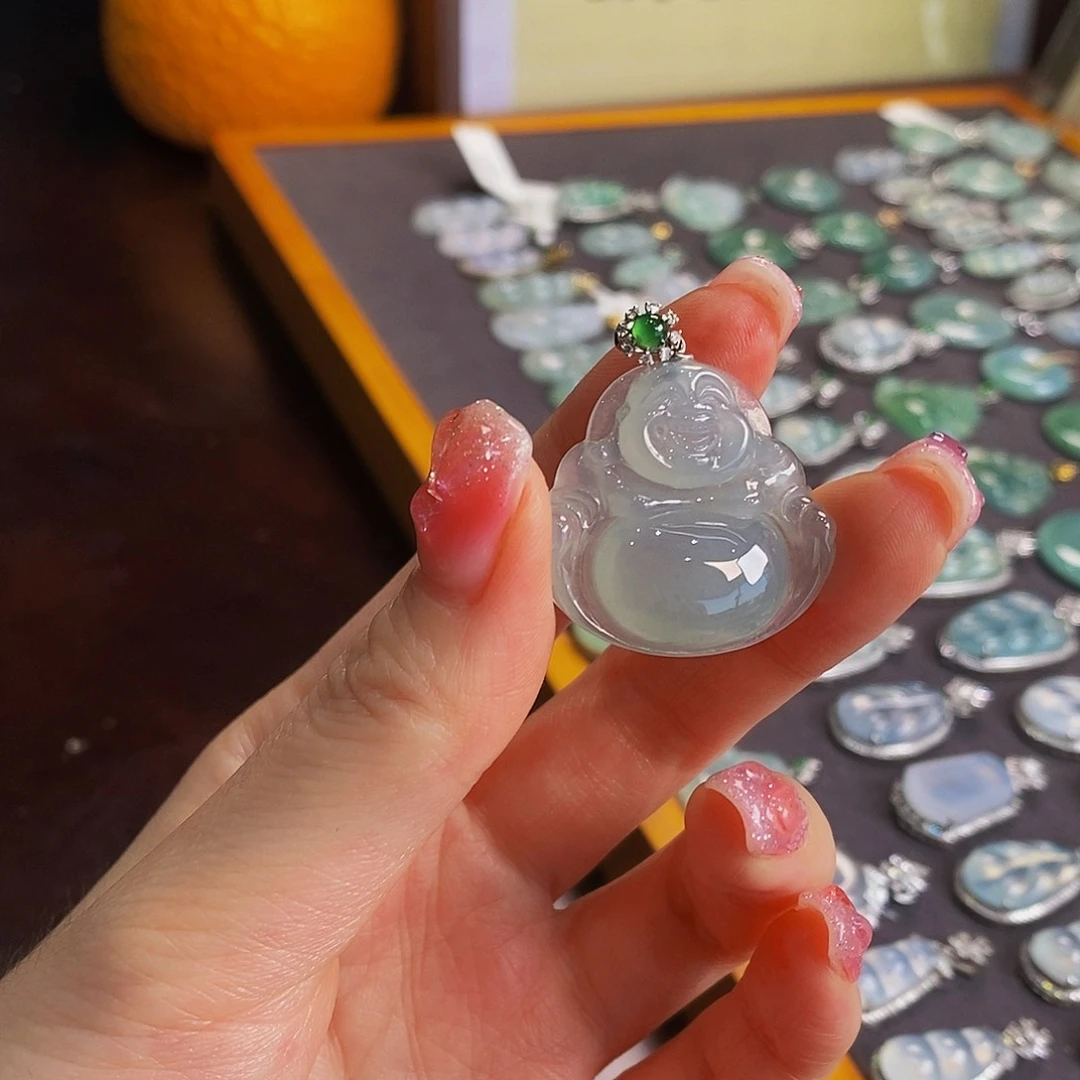 翡翠18K金镶嵌吊坠(赠链)天然缅甸翡翠吊坠佛公